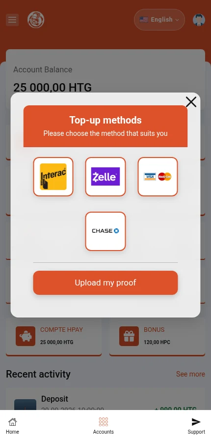 Look for: ⁨« Top-up methods »⁩ · ⁨« Upload my proof »⁩. Tap a logo for that method’s instructions. Displayed logos do not guarantee availability in every country.