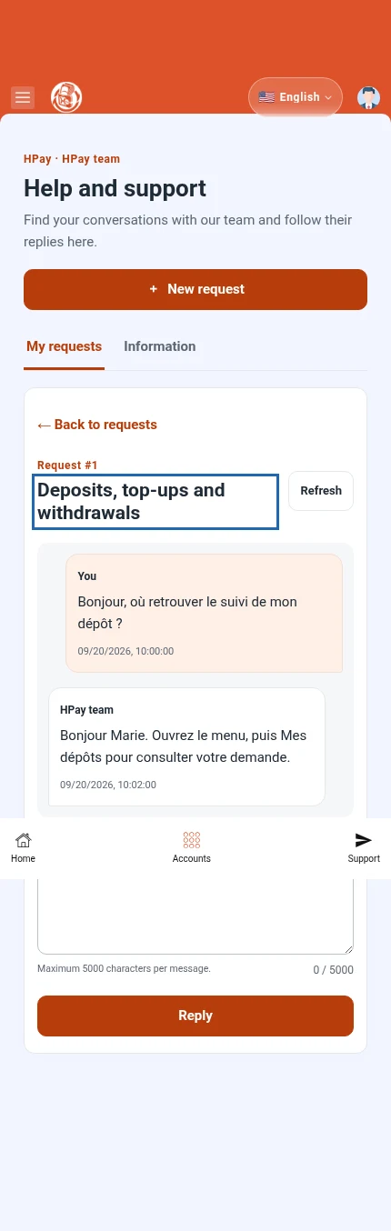 Look for: ⁨« Reply »⁩. The bubbles show fictional messages and their dates. The reply field is below them.