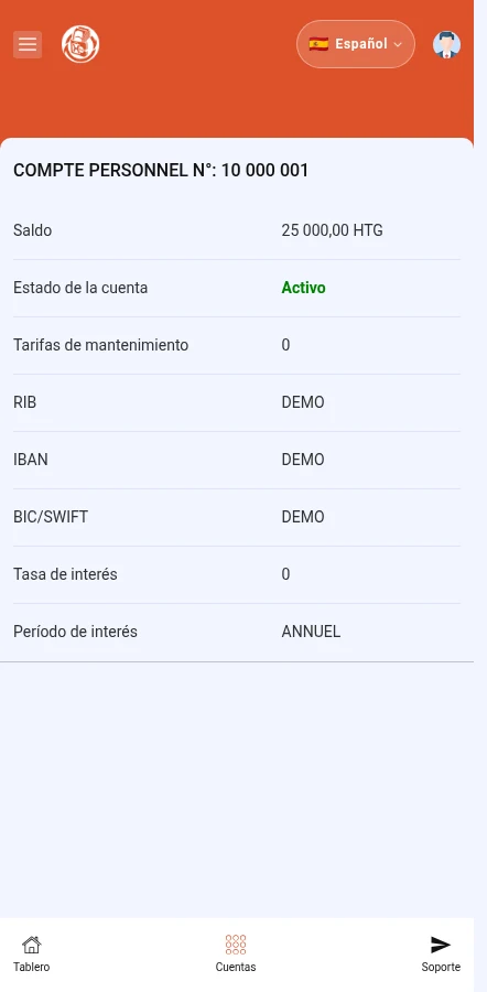 Identifique: ⁨« Saldo »⁩ · ⁨« Estado de la cuenta »⁩. El número, saldo y datos son ficticios. No los utilice para recibir pagos.