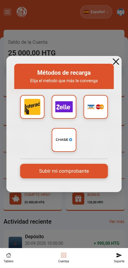 Identifique: ⁨« Métodos de recarga »⁩ · ⁨« Subir mi comprobante »⁩. Pulse un logotipo para ver sus instrucciones. Los logotipos no garantizan disponibilidad en todos los países.
