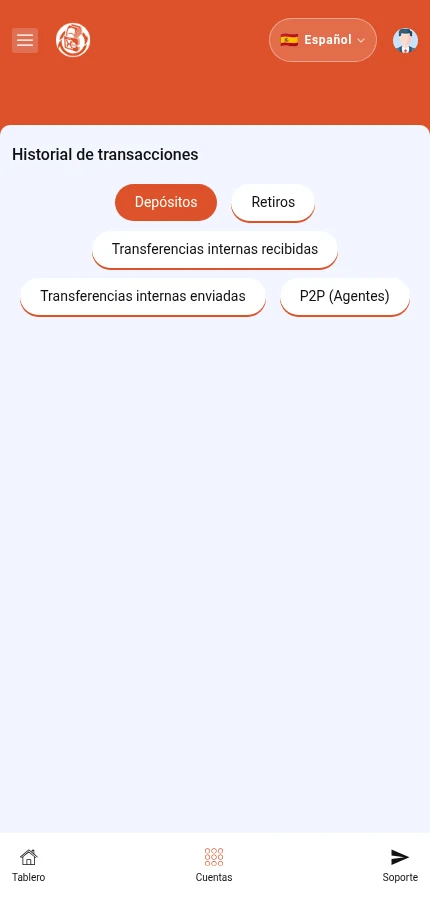 Las pestañas filtran el historial. No se muestra ninguna operación en la seleccionada.