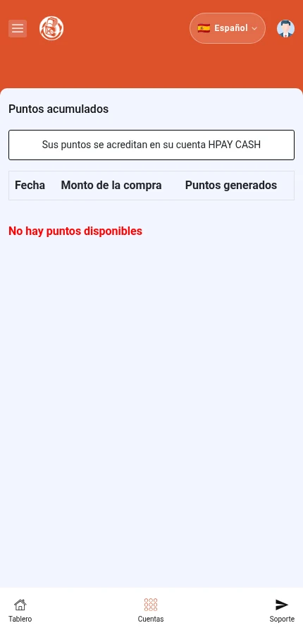 Identifique: ⁨« Fecha »⁩ · ⁨« Monto de la compra »⁩ · ⁨« Puntos generados »⁩. La cuenta de demostración no tiene entradas en esta lista.