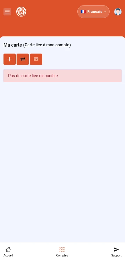 À repérer : ⁨« Pas de carte liée disponible »⁩. Aucune carte n’est liée dans cet exemple. Le bouton « + » ouvre le formulaire d’ajout, sans créer une carte à lui seul.